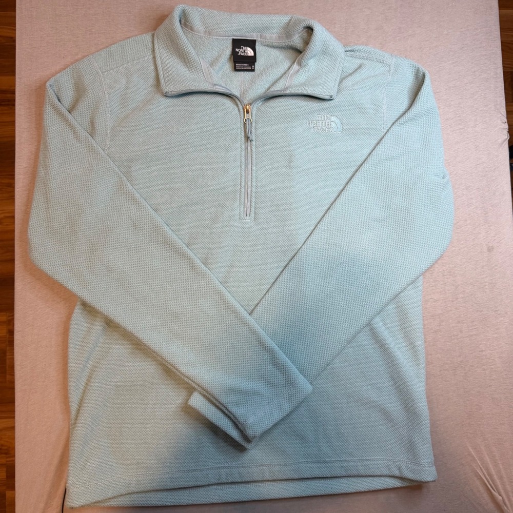 The North Face Mens Quarter Zip Fleece Pullover Mint Green Waffle Knit Size M